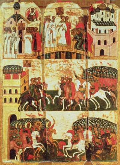 Battle between the Novgorodians and Suzdalians by Russian School